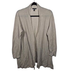 Eileen Fisher Sweater Womens M Beige Linen Blend Cardigan Open Minimalist